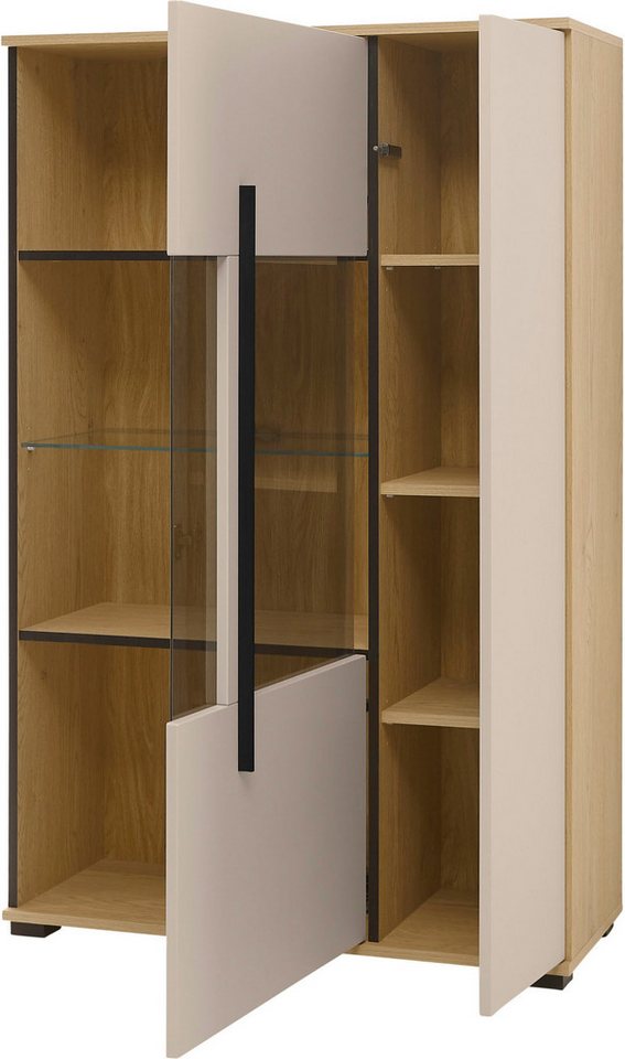 Home affaire Vitrine Cantara, Vitrinenschrank in Eiche Evoke, Weiß o Kaschmir, Standvitrine schwarzer Stangengriff, ausreichend Stauraum, vielseitig einsetzbar – Bild 5 von 5