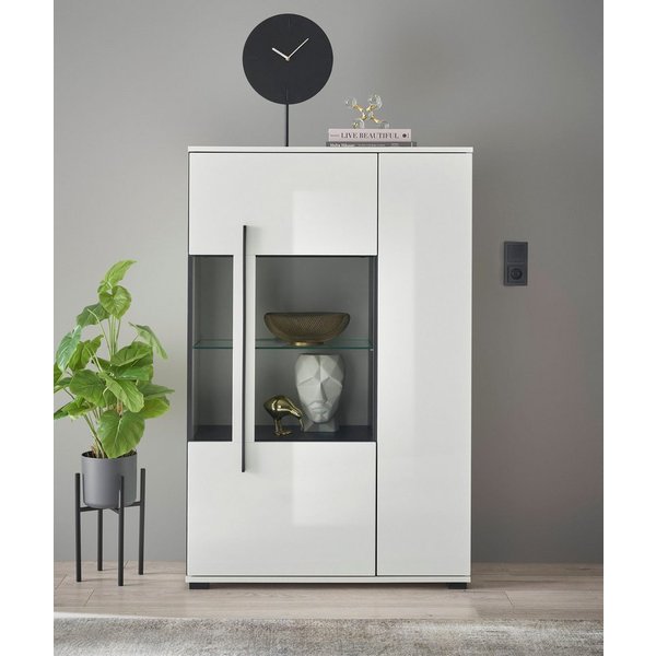 Home affaire Vitrine Cantara, Vitrinenschrank in Eiche Evoke, Weiß o Kaschmir, Standvitrine schwarzer Stangengriff, ausreichend Stauraum, vielseitig einsetzbar