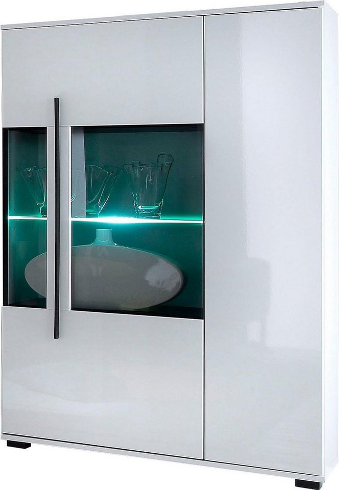 Home affaire Vitrine Cantara, Vitrinenschrank in Eiche Evoke, Weiß o Kaschmir, Standvitrine schwarzer Stangengriff, ausreichend Stauraum, vielseitig einsetzbar – Bild 2 von 5