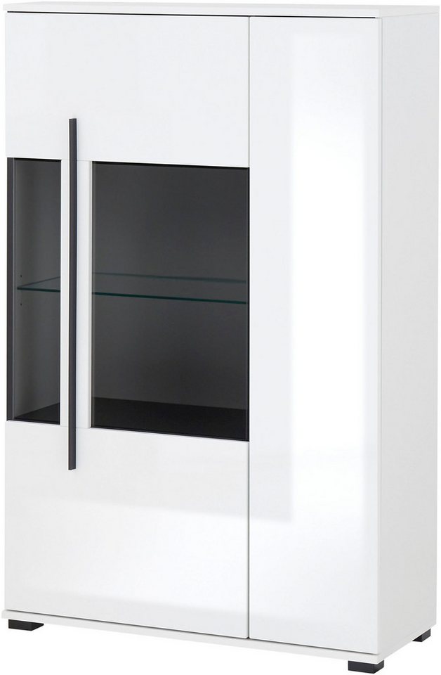 Home affaire Vitrine Cantara, Vitrinenschrank in Eiche Evoke, Weiß o Kaschmir, Standvitrine schwarzer Stangengriff, ausreichend Stauraum, vielseitig einsetzbar – Bild 3 von 5