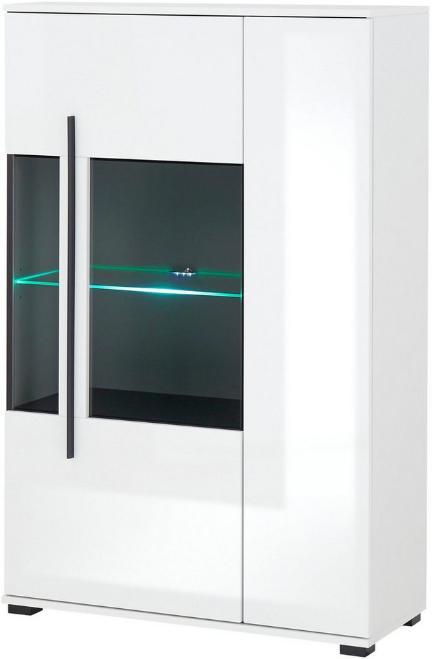 Home affaire Vitrine Cantara, Vitrinenschrank in Eiche Evoke, Weiß o Kaschmir, Standvitrine schwarzer Stangengriff, ausreichend Stauraum, vielseitig einsetzbar – Bild 4 von 5