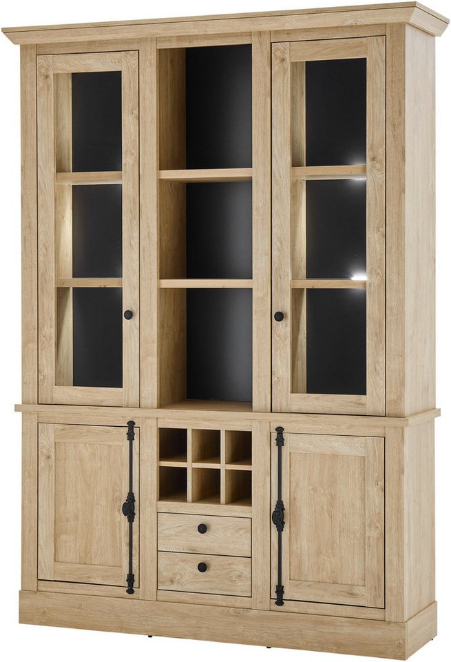 Home affaire Vitrine Cornwall, Hochschrank im Landhausstil, Glasvitrine, Eiche Dekor (1-St) Metallgriffe, 147 cm breit, viel Stauraum, in zwei Größen verfügbar – Bild 2 von 5