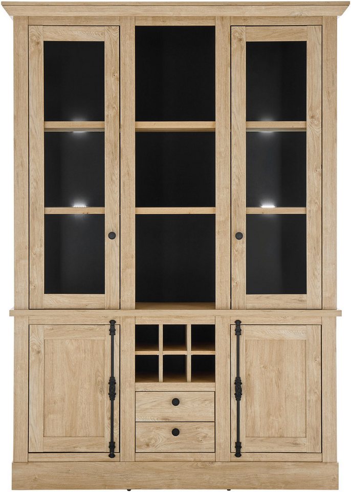 Home affaire Vitrine Cornwall, Hochschrank im Landhausstil, Glasvitrine, Eiche Dekor (1-St) Metallgriffe, 147 cm breit, viel Stauraum, in zwei Größen verfügbar – Bild 3 von 5