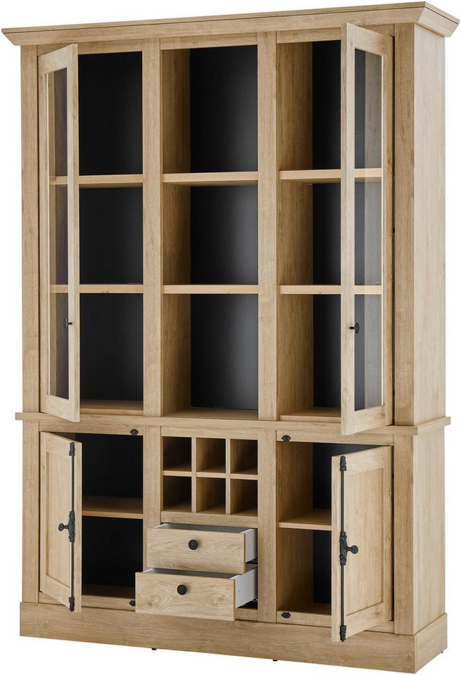 Home affaire Vitrine Cornwall, Hochschrank im Landhausstil, Glasvitrine, Eiche Dekor (1-St) Metallgriffe, 147 cm breit, viel Stauraum, in zwei Größen verfügbar – Bild 4 von 5