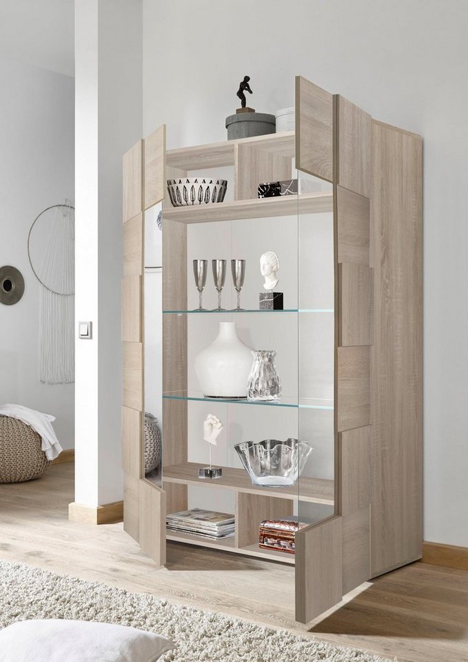 Home affaire Vitrine Dama Höhe 166 cm, Breite 121 cm, Stauraumvitrine mit 2 Türen, Standvitrine - Front in 3D-Optik, viel Stauraum, verschiedene Farben – Bild 3 von 5