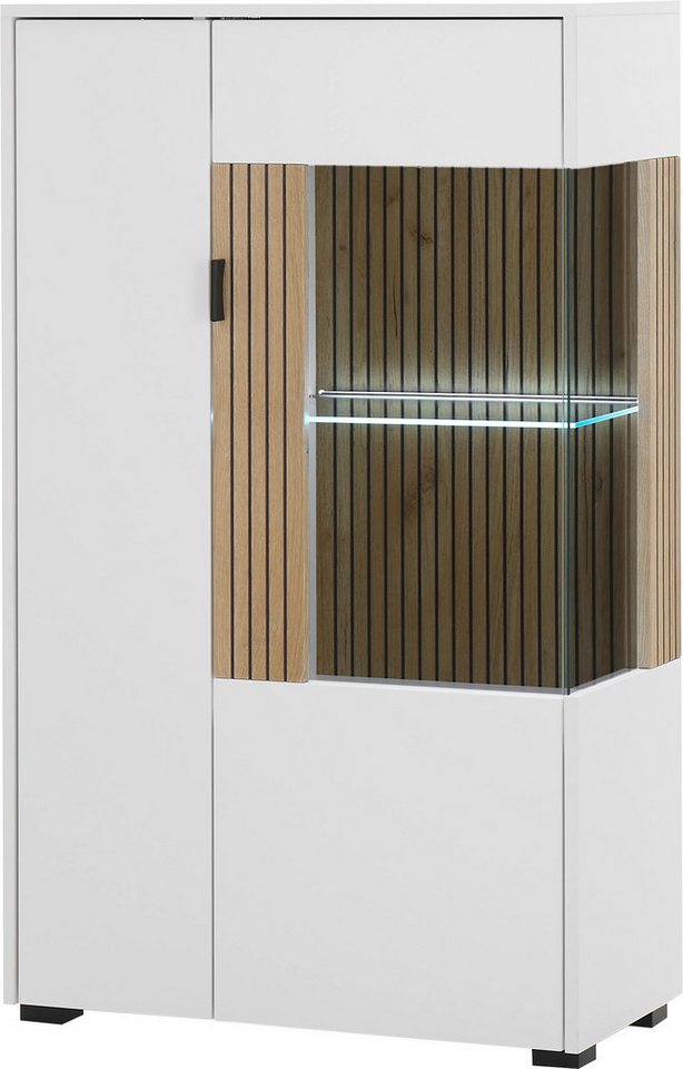 Home affaire Vitrine Hudson, Stauraumvitrine, Standvitrine in moderner Trendfarbe, Griffe aus Metall (Schwarz), Höhe 125 cm – Bild 2 von 5