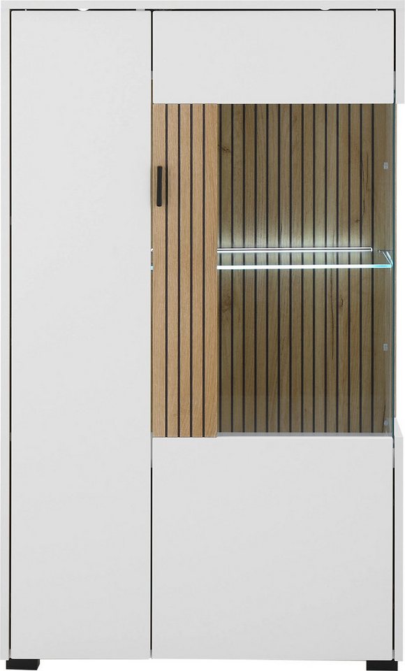 Home affaire Vitrine Hudson, Stauraumvitrine, Standvitrine in moderner Trendfarbe, Griffe aus Metall (Schwarz), Höhe 125 cm – Bild 3 von 5
