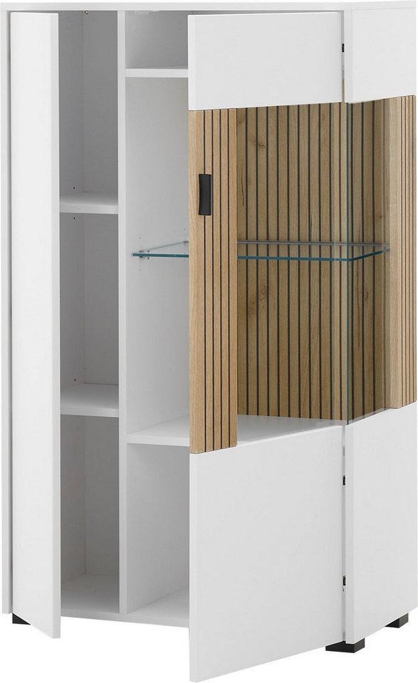 Home affaire Vitrine Hudson, Stauraumvitrine, Standvitrine in moderner Trendfarbe, Griffe aus Metall (Schwarz), Höhe 125 cm – Bild 4 von 5