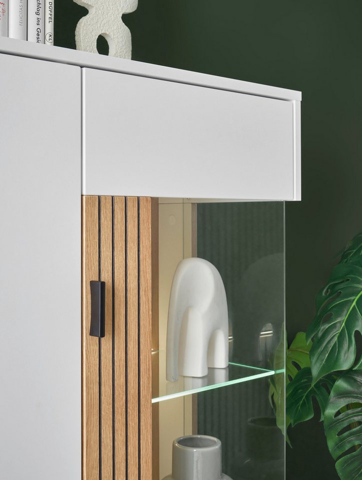 Home affaire Vitrine Hudson, Stauraumvitrine, Standvitrine in moderner Trendfarbe, Griffe aus Metall (Schwarz), Höhe 125 cm – Bild 5 von 5
