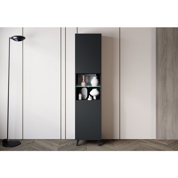 Home affaire Vitrine Phuket, Moderner Wohnschrank mit LED-Beleuchtung und Glasboden (1-St) Verstellbare Einlegeböden für flexible Aufbewahrung