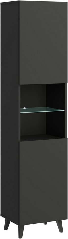 Home affaire Vitrine Phuket, Moderner Wohnschrank mit LED-Beleuchtung und Glasboden (1-St) Verstellbare Einlegeböden für flexible Aufbewahrung – Bild 2 von 5