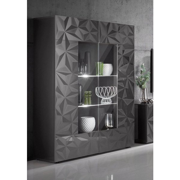 Home affaire Vitrine Prisma Höhe 166 cm, Breite 121 cm, Stauraumvitrine mit 2 Türen, Standvitrine - Front mit elegantem Siebdruck, grifflos, viel Stauraum