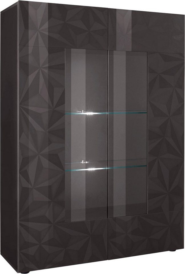 Home affaire Vitrine Prisma Höhe 166 cm, Breite 121 cm, Stauraumvitrine mit 2 Türen, Standvitrine - Front mit elegantem Siebdruck, grifflos, viel Stauraum – Bild 2 von 5