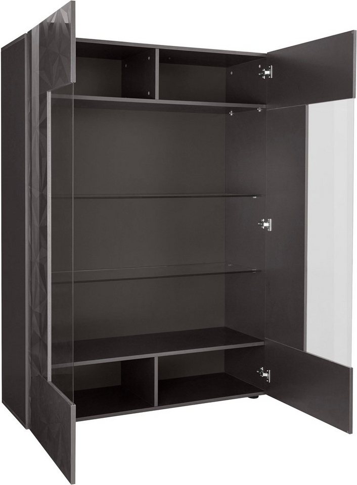 Home affaire Vitrine Prisma Höhe 166 cm, Breite 121 cm, Stauraumvitrine mit 2 Türen, Standvitrine - Front mit elegantem Siebdruck, grifflos, viel Stauraum – Bild 3 von 5