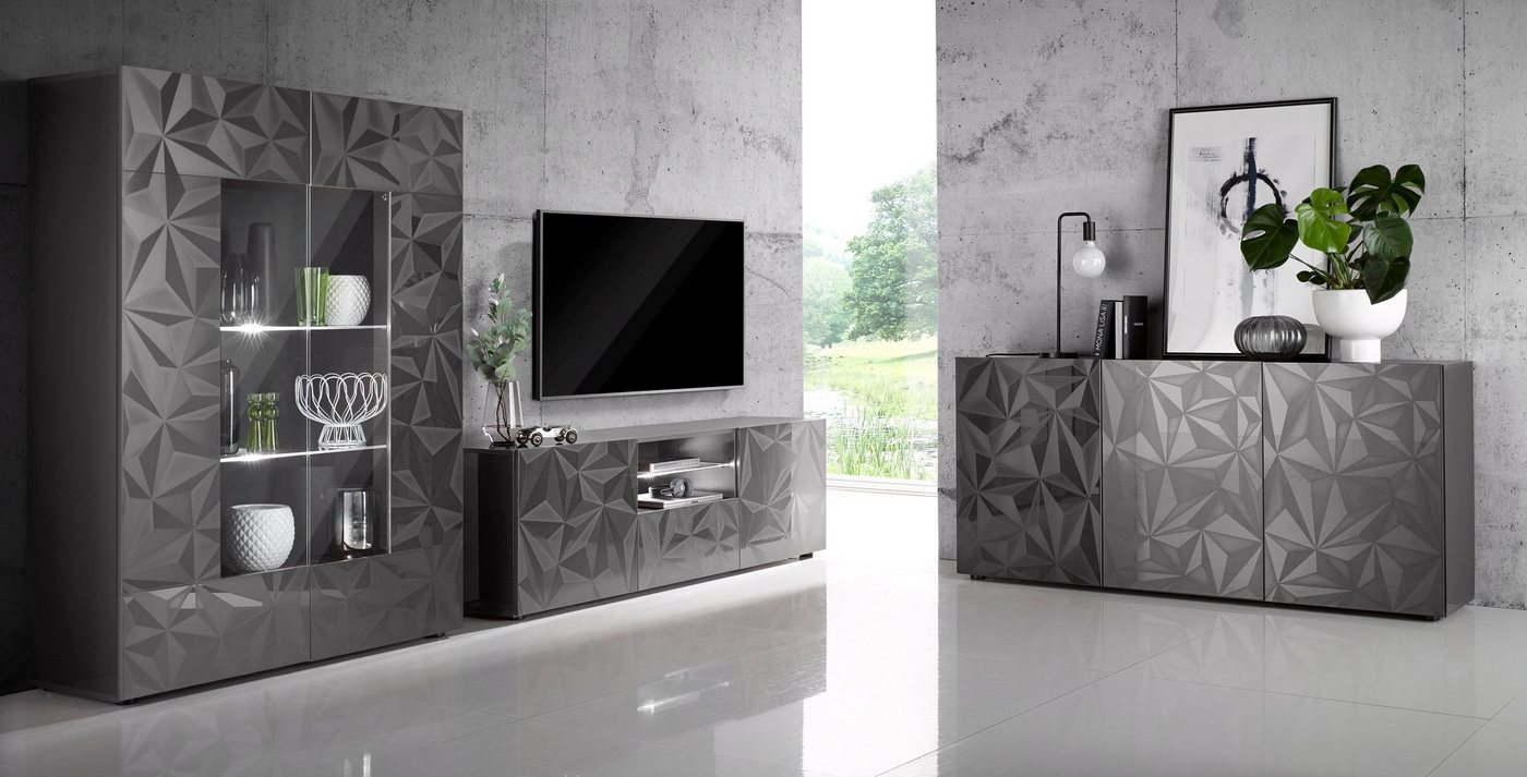 Home affaire Vitrine Prisma Höhe 166 cm, Breite 121 cm, Stauraumvitrine mit 2 Türen, Standvitrine - Front mit elegantem Siebdruck, grifflos, viel Stauraum – Bild 4 von 5