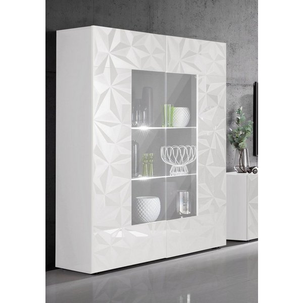 Home affaire Vitrine Prisma Höhe 166 cm, Breite 121 cm, Stauraumvitrine mit 2 Türen, Standvitrine - Front mit elegantem Siebdruck, grifflos, viel Stauraum