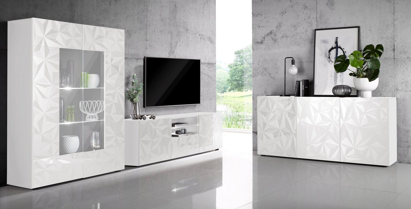 Home affaire Vitrine Prisma Höhe 166 cm, Breite 121 cm, Stauraumvitrine mit 2 Türen, Standvitrine - Front mit elegantem Siebdruck, grifflos, viel Stauraum – Bild 4 von 5