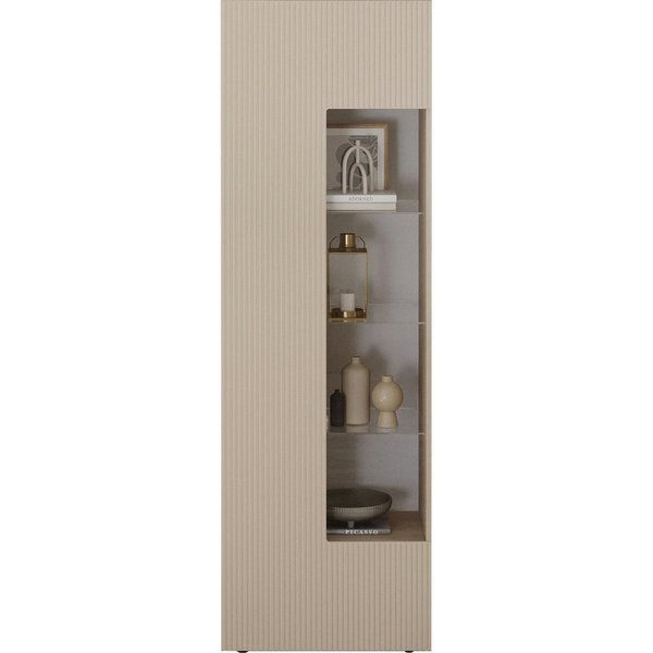 Home affaire Vitrine RIO, Höhe 187 cm, Hochschrank mit 1 Tür, Anrichte, Standvitrine Vitrinenschrank, geriffelte MDF-Front, modern, elegant, geräumig