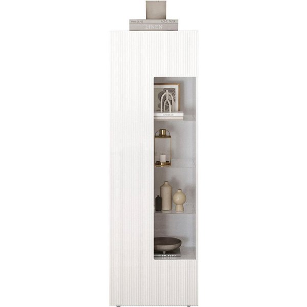 Home affaire Vitrine RIO, Höhe 187 cm, Hochschrank mit 1 Tür, Anrichte, Standvitrine Vitrinenschrank, geriffelte MDF-Front, modern, elegant, geräumig