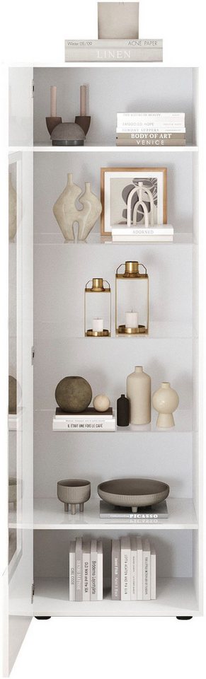 Home affaire Vitrine RIO, Höhe 187 cm, Hochschrank mit 1 Tür, Anrichte, Standvitrine Vitrinenschrank, geriffelte MDF-Front, modern, elegant, geräumig – Bild 3 von 5