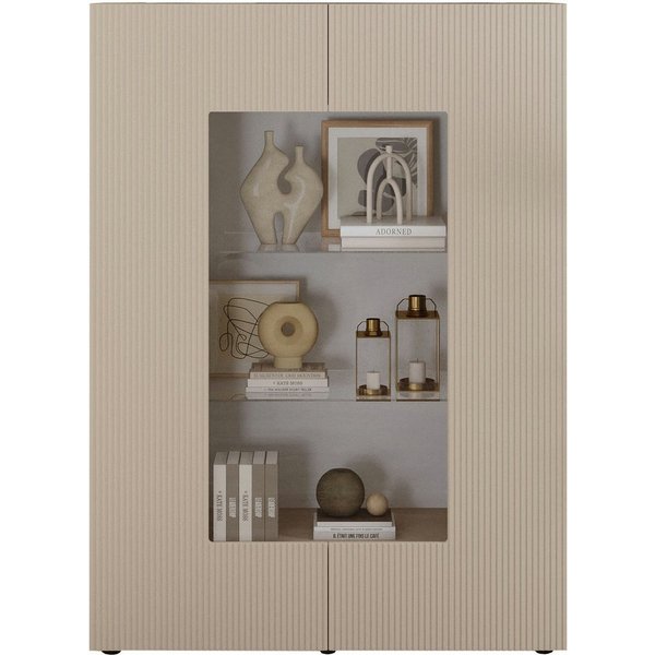 Home affaire Vitrine RIO, Höhe 166 cm, Hochschrank mit 2 Türen, Anrichte, Standvitrine Vitrinenschrank, geriffelte MDF-Fronten, modern, elegant, geräumig