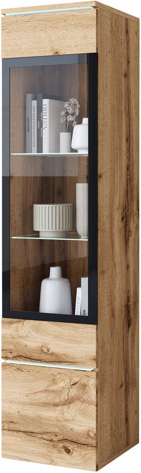 Home affaire Vitrine Vera, Glasvitrine, Höhe 130 cm, in verschiedenen Farbausführungen (1-St) LED-Beleuchtung, Türanschlag frei wählbar, stehend/hängend – Bild 2 von 5