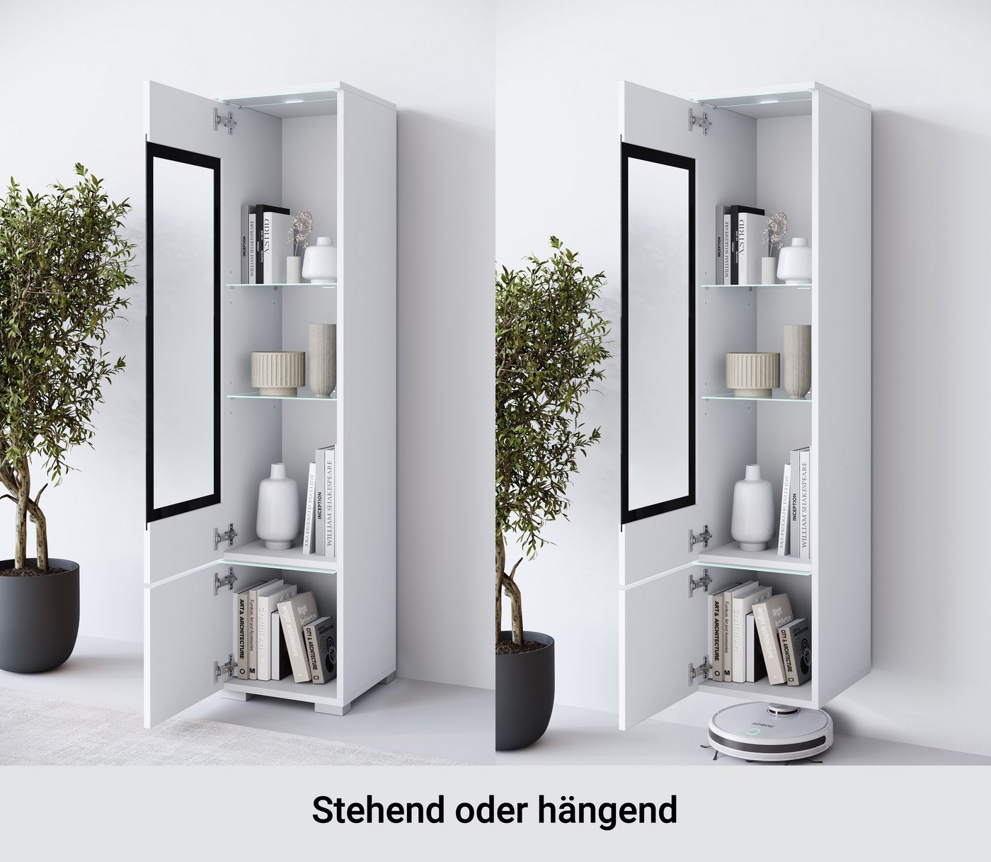 Home affaire Vitrine Vera, Glasvitrine, Höhe 130 cm, in verschiedenen Farbausführungen (1-St) LED-Beleuchtung, Türanschlag frei wählbar, stehend/hängend – Bild 4 von 5