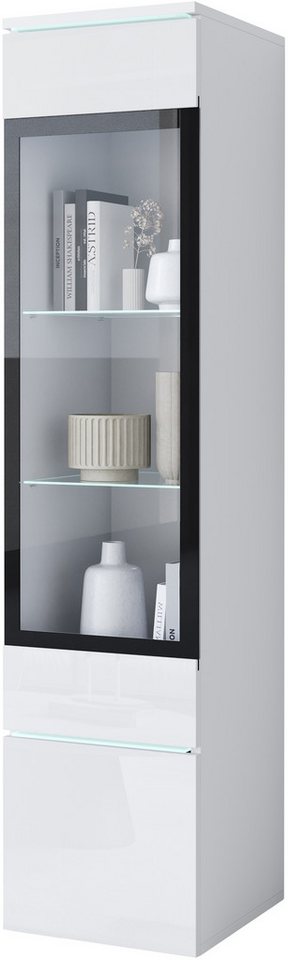 Home affaire Vitrine Vera, Glasvitrine, Höhe 130 cm, in verschiedenen Farbausführungen (1-St) LED-Beleuchtung, Türanschlag frei wählbar, stehend/hängend – Bild 2 von 5