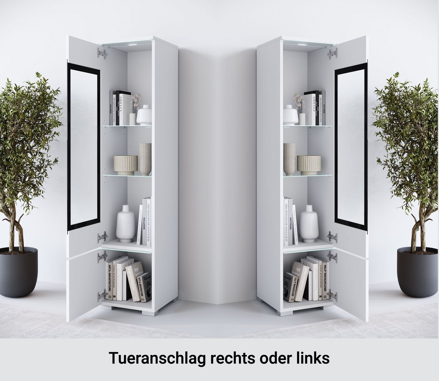 Home affaire Vitrine Vera, Glasvitrine, Höhe 130 cm, in verschiedenen Farbausführungen (1-St) LED-Beleuchtung, Türanschlag frei wählbar, stehend/hängend – Bild 3 von 5