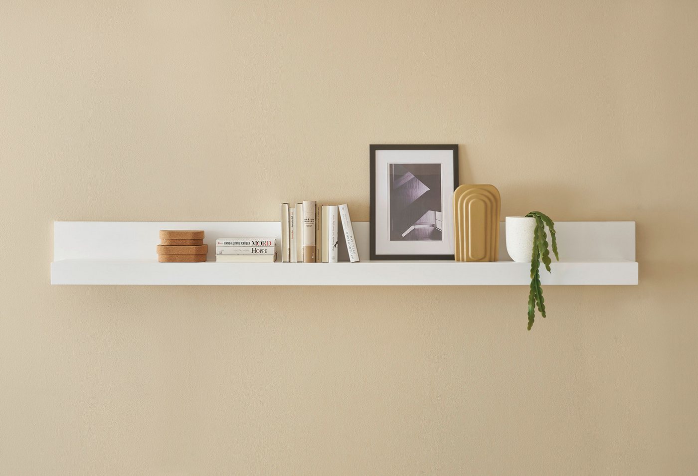 Home affaire Wandboard Chester, modernes, zeitloses Wandregal, Wandhalter mit Stauraum, 1-tlg., vielseitig einsetzbares Hängeregel, 217 cm breit, Weiß Matt – Bild 2 von 5