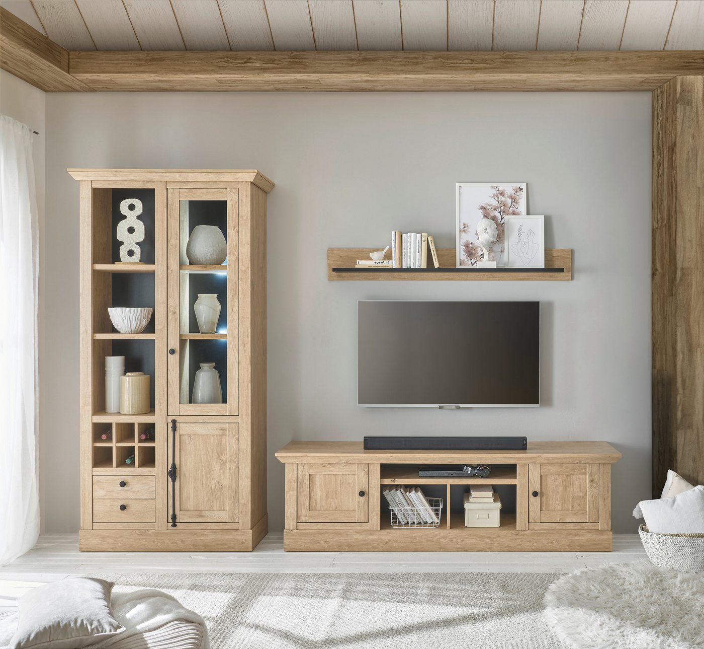 Home affaire Wandboard Cornwall, Wandregal im Landhausstil, Wandhalter mit Ablagefläche, 1-tlg., vielseitig einsetzbares Hängeregal, Breite 150 cm, warmes Eiche – Bild 5 von 5