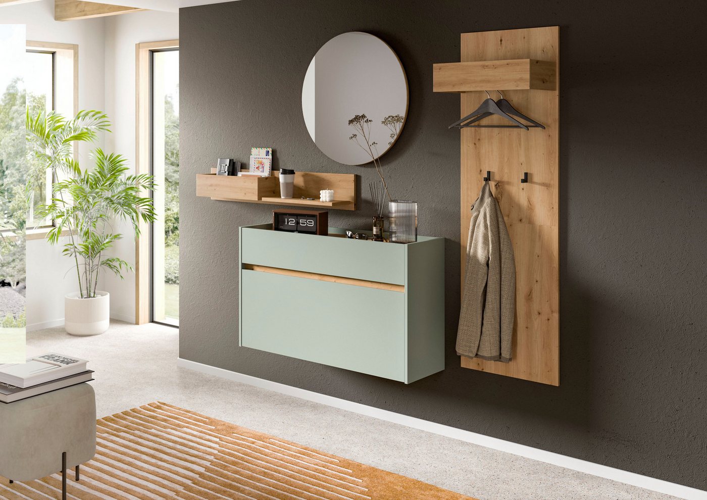 Home affaire Wandregal EVRID, Breite 110cm, inkl. 1 Ablageboden & 1 offenem Fach, 1-tlg., Wandboard, Ablageboard, Regal, Regalboard, Wandpaneel – Bild 4 von 5