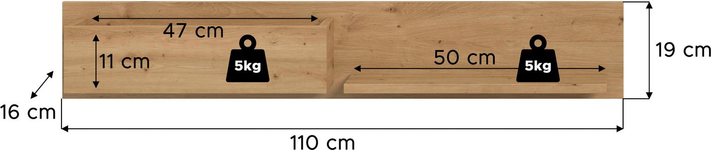 Home affaire Wandregal EVRID, Breite 110cm, inkl. 1 Ablageboden & 1 offenem Fach, 1-tlg., Wandboard, Ablageboard, Regal, Regalboard, Wandpaneel – Bild 5 von 5