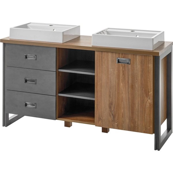 Home affaire Waschtisch Detroit, Unterschrank mit Apothekergriff, Badschrank, Industrialdesign
