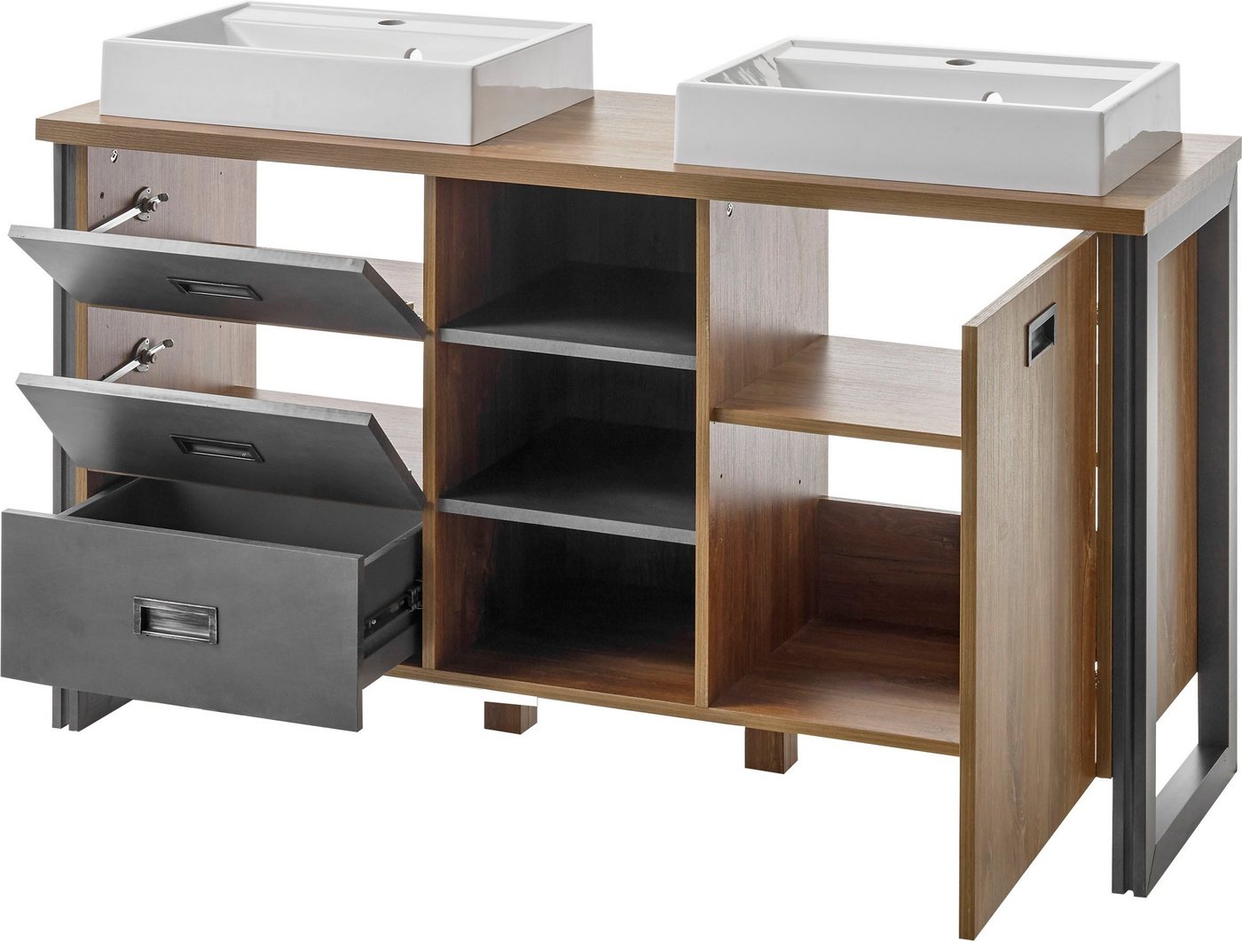 Home affaire Waschtisch Detroit, Unterschrank mit Apothekergriff, Badschrank, Industrialdesign – Bild 3 von 5