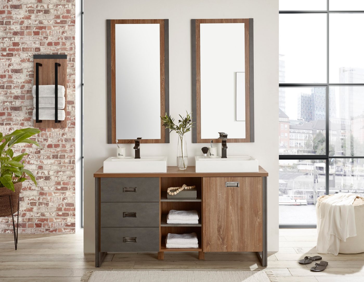 Home affaire Waschtisch Detroit, Unterschrank mit Apothekergriff, Badschrank, Industrialdesign – Bild 5 von 5
