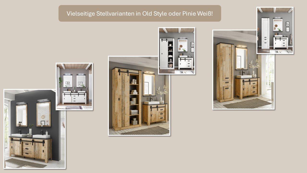 Home affaire Waschtisch SHERWOOD, Waschbeckenunterschrank inkl. Waschbecken (1-St), in 2 Farben verfügbar, Scheunentorbeschlag & Apothekergriff aus Metall – Bild 4 von 5