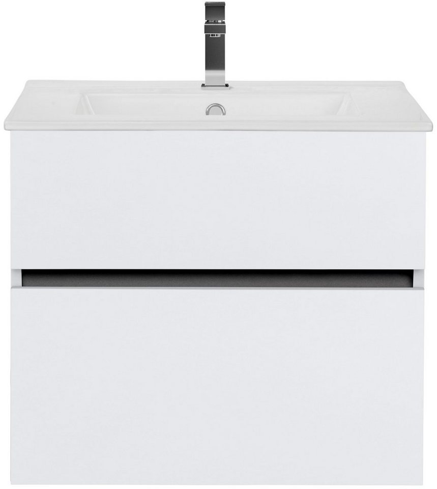 Home affaire Waschtisch Wisla, Waschplatz, Badezimmerschrank (Set, 2-St., Waschtisch mit Waschbecken), Badmöbel für Wandmontage mit Klappe, Schublade und Kerami – Bild 2 von 5