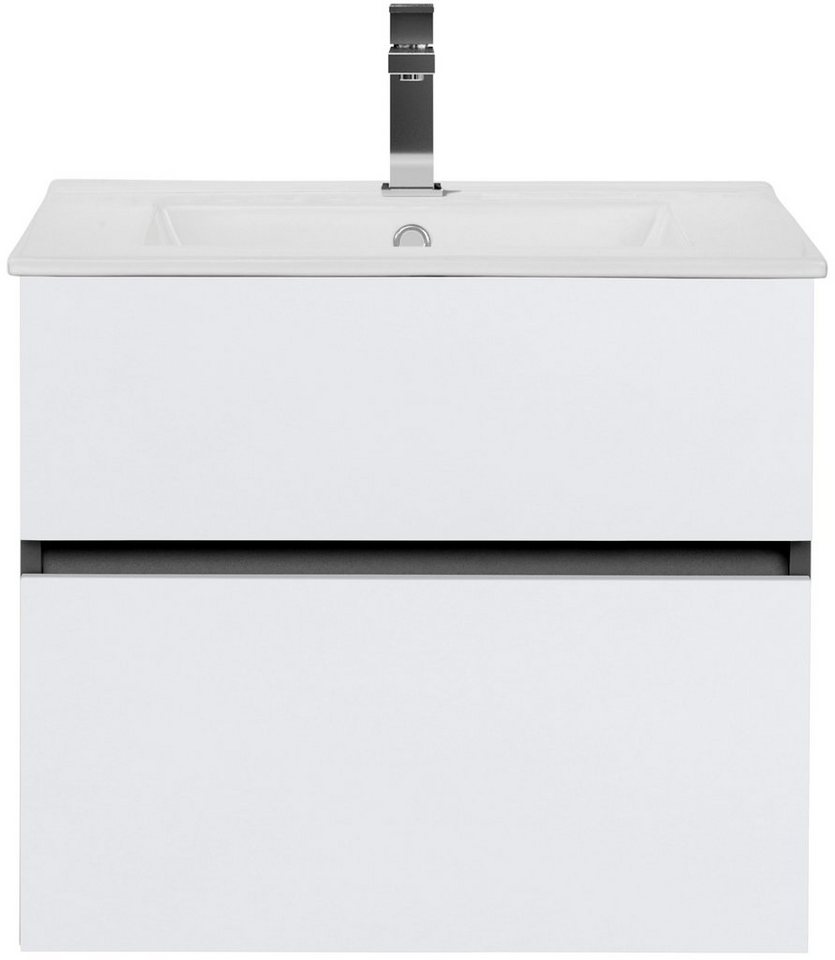 Home affaire Waschtisch Wisla, Waschplatz, Badezimmerschrank (Set, 2-St., Waschtisch mit Waschbecken), Badmöbel für Wandmontage mit Klappe, Schublade und Kerami – Bild 2 von 5