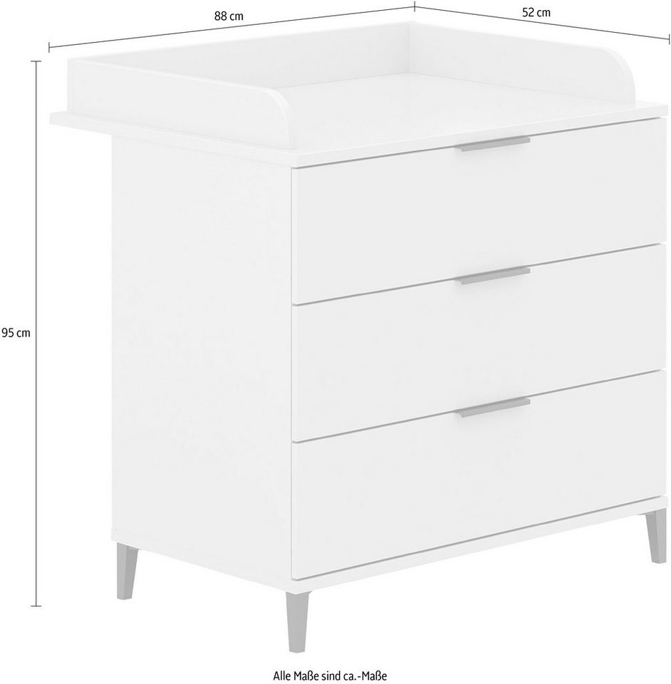 Home affaire Wickelkommode ARI, 3 Schubladen, inklusive Wickelaufsatz, Schubladen mit Soft-Close-Funktion – Bild 4 von 5