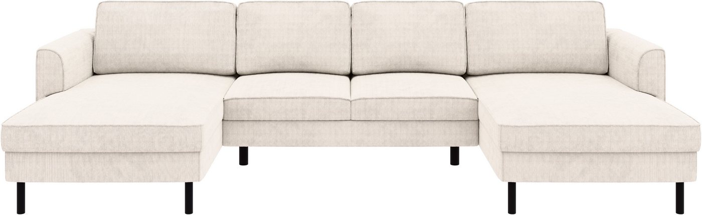 Home affaire Wohnlandschaft Booster II, whlw. mit Schlaffunktion & Bettkasten, Fuß schwarz, Sofa in U-Form, Breite 305 cm, in Cord oder Struktur LEO o. LINO – Bild 2 von 5