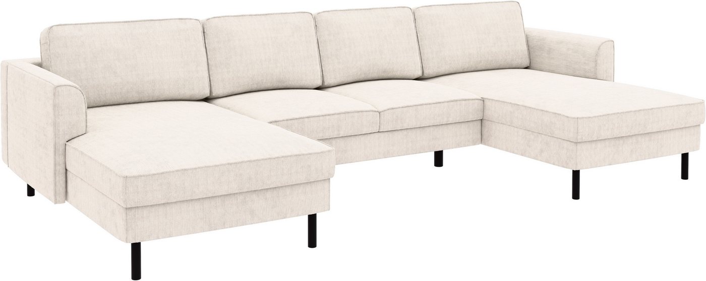 Home affaire Wohnlandschaft Booster II, whlw. mit Schlaffunktion & Bettkasten, Fuß schwarz, Sofa in U-Form, Breite 305 cm, in Cord oder Struktur LEO o. LINO – Bild 4 von 5