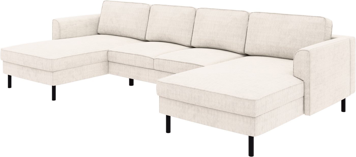 Home affaire Wohnlandschaft Booster II, whlw. mit Schlaffunktion & Bettkasten, Fuß schwarz, Sofa in U-Form, Breite 305 cm, in Cord oder Struktur LEO o. LINO – Bild 5 von 5