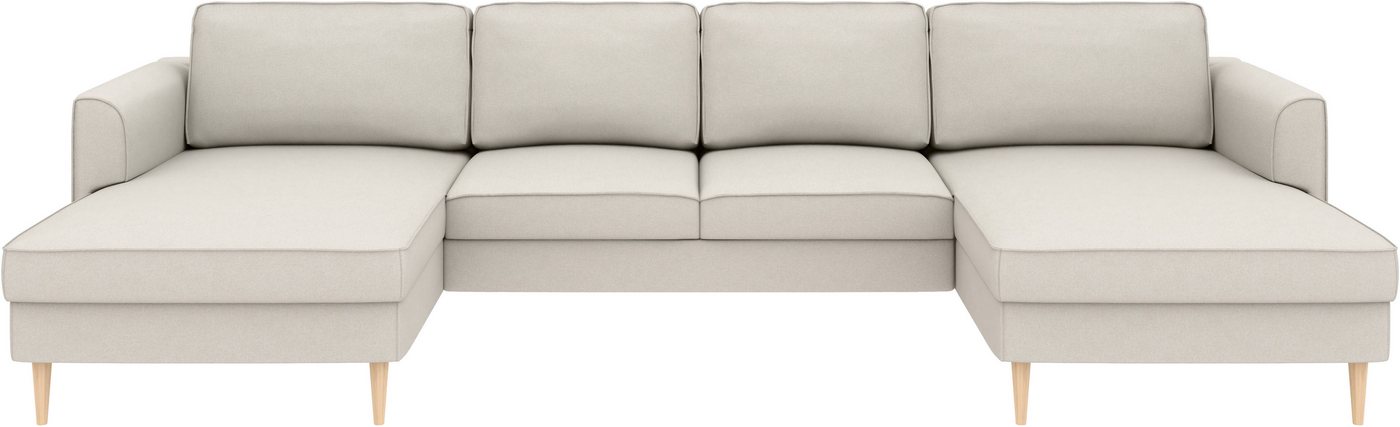 Home affaire Wohnlandschaft Booster, whlw. mit Schlaffunktion & Bettkasten, Fuß Buche lackiert, Sofa in U-Form, Breite 305 cm, in Cord oder Struktur – Bild 2 von 5