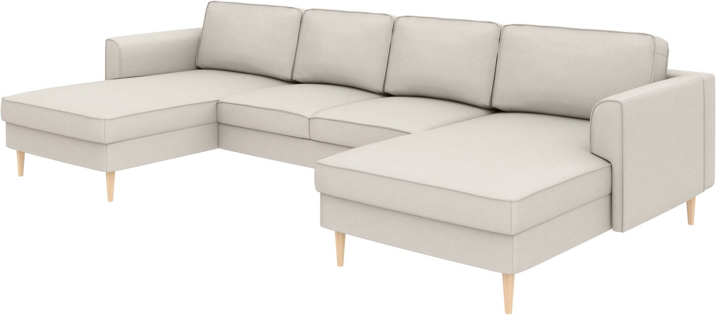Home affaire Wohnlandschaft Booster, whlw. mit Schlaffunktion & Bettkasten, Fuß Buche lackiert, Sofa in U-Form, Breite 305 cm, in Cord oder Struktur – Bild 4 von 5