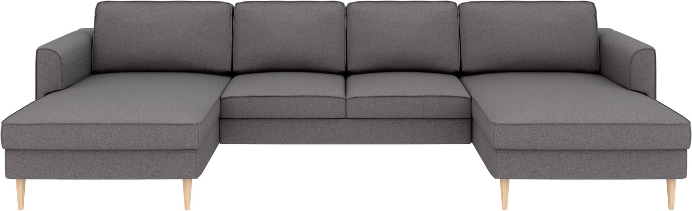 Home affaire Wohnlandschaft Booster, whlw. mit Schlaffunktion & Bettkasten, Fuß Buche lackiert, Sofa in U-Form, Breite 305 cm, in Cord oder Struktur – Bild 2 von 5