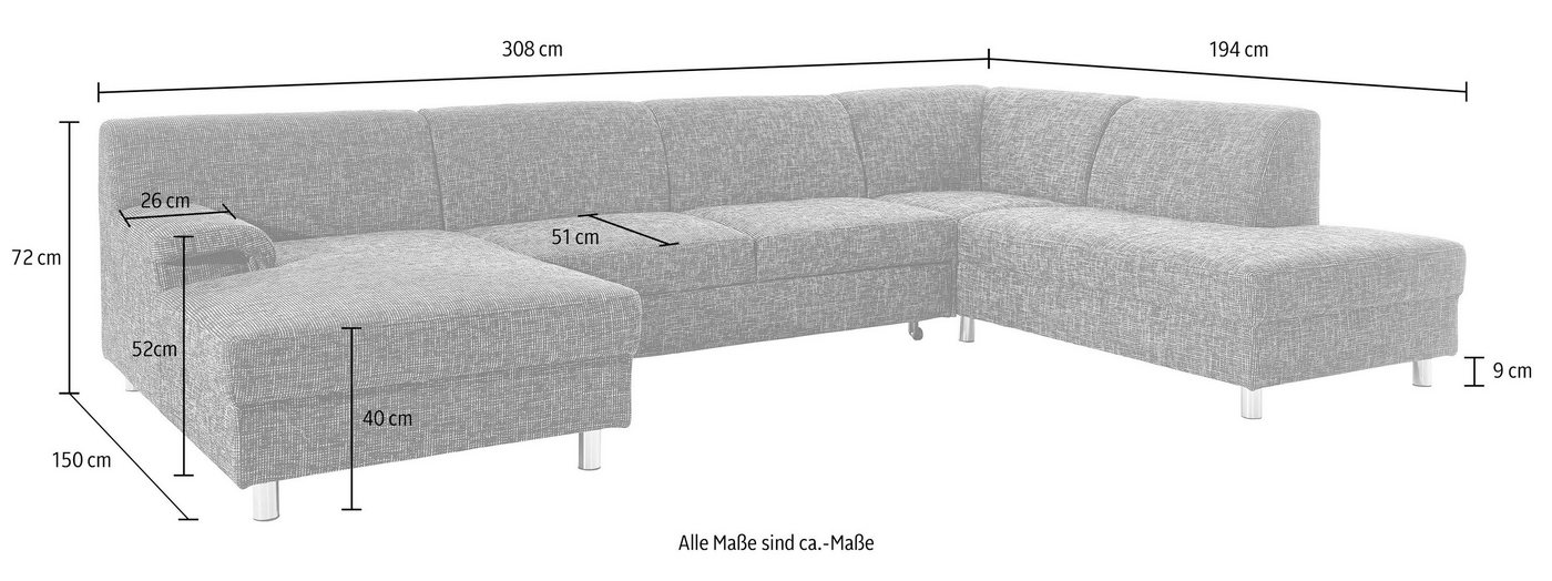 Home affaire Wohnlandschaft Jamie, zeitloses Design, fester Sitzkomfort, viel Platz, U-Form, wahlweise mit Bettfunktion – Bild 4 von 5