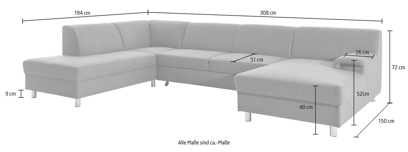 Home affaire Wohnlandschaft Jamie, zeitloses Design, fester Sitzkomfort, viel Platz, U-Form, wahlweise mit Bettfunktion – Bild 5 von 5
