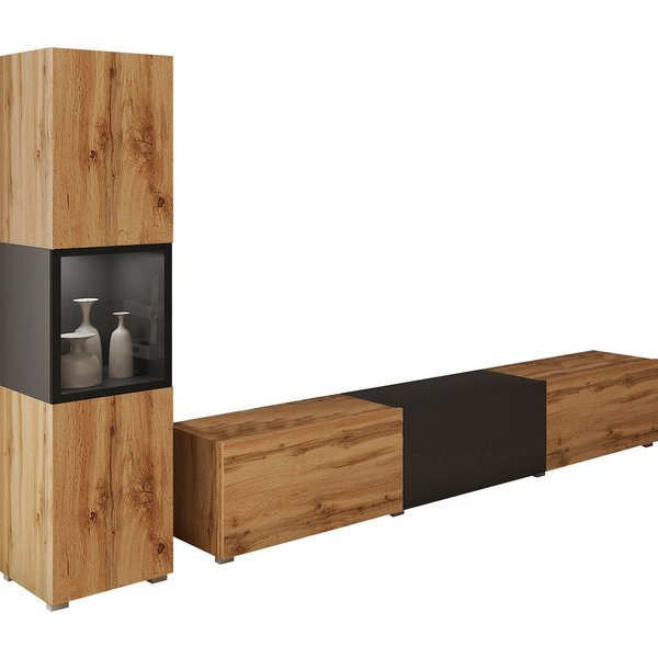 Home affaire Wohnwand BERLIN I, Vitrine Türschlag links/rechts wechselbar, (Komplett-Set, 2-St), moderne grifflose Mediawand Breite 220 cm, Vitrine mit Verglasu