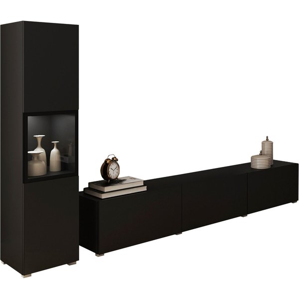 Home affaire Wohnwand BERLIN I, Vitrine Türschlag links/rechts wechselbar, (Komplett-Set, 2-St), moderne grifflose Mediawand Breite 220 cm, Vitrine mit Verglasu